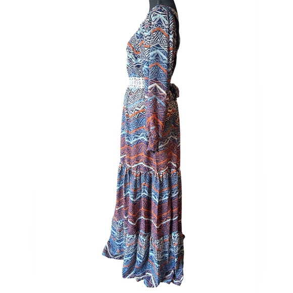 VENUS Vibrant Blue and Orange Maxi Dress Euc 10 - Picture 2 of 8